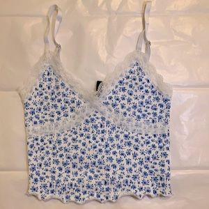 COPY - Lace Trimmed Crop Top Tank Blue Floral from Divided